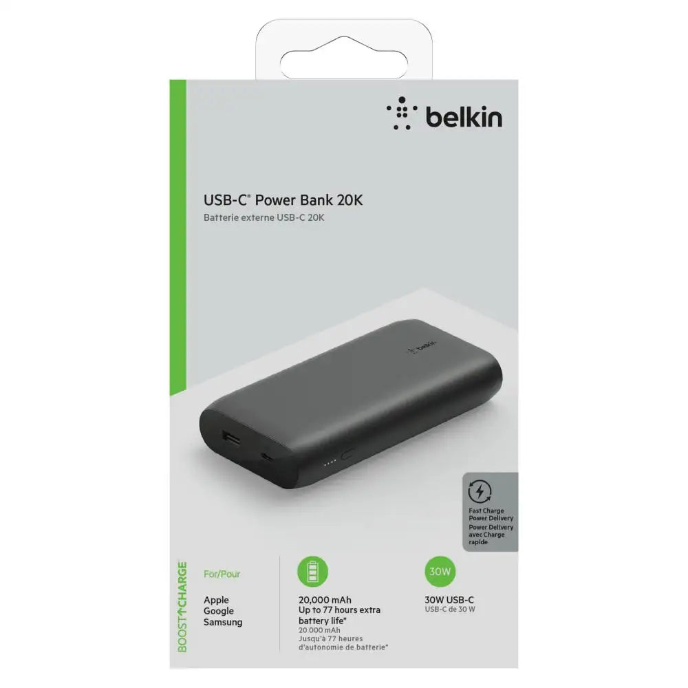 Batería externa Belkin USB-C PD de 20000 mAh - Negro