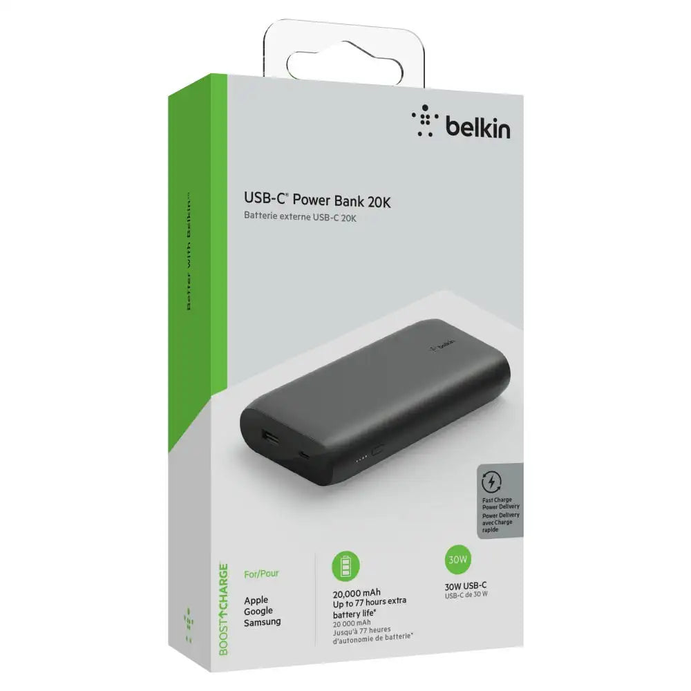 Batería externa Belkin USB-C PD de 20000 mAh - Negro