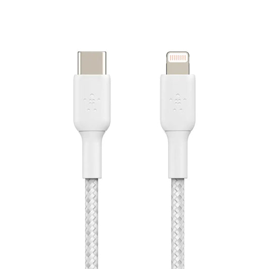 Cable Belkin trenzado USB-C a Lightning 1m - Blanco