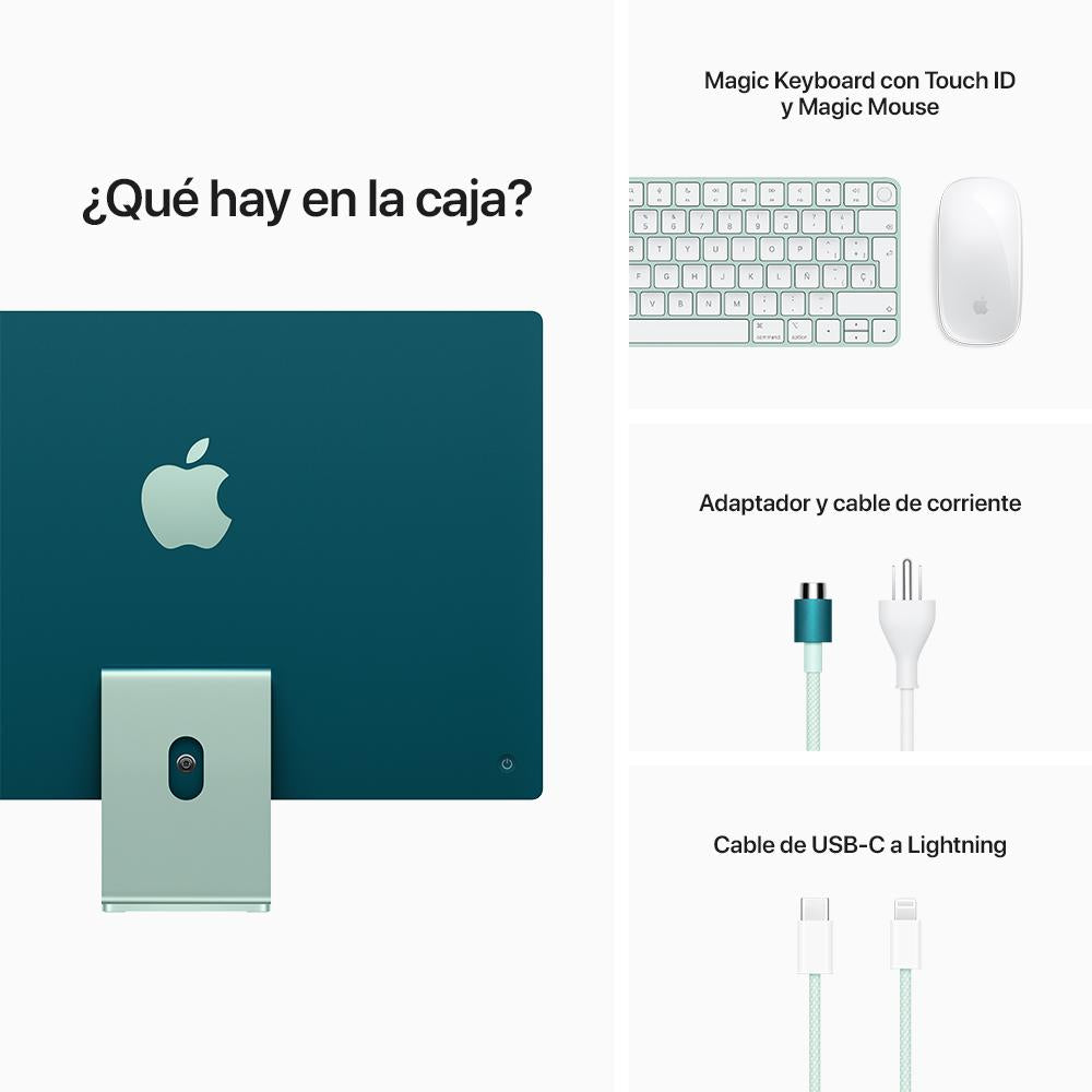 iMac con pantalla Retina 4,5K de 24 pulgadas: Chip M1 de Apple con CPU de ocho núcleos y GPU de ocho núcleos, 256 GB SSD - Verde