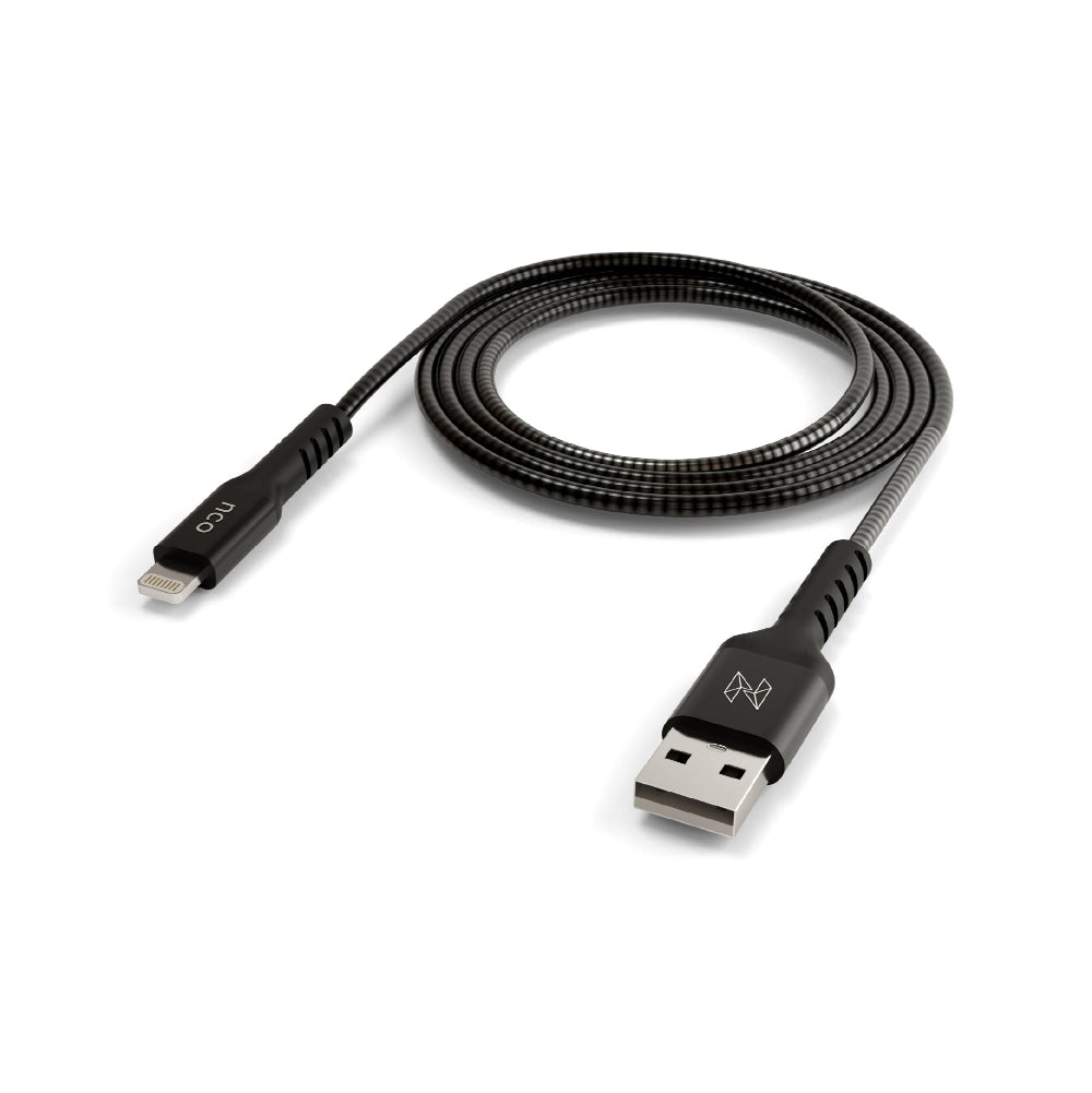 Cable NCO PowerCord 1.2M Lightning a USB-A recubierto en aluminio - Negro