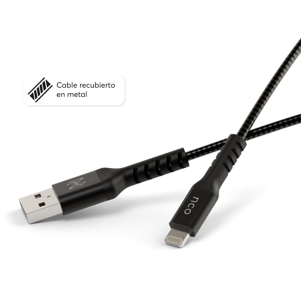 Cable NCO PowerCord 1.2M Lightning a USB-A recubierto en aluminio - Negro