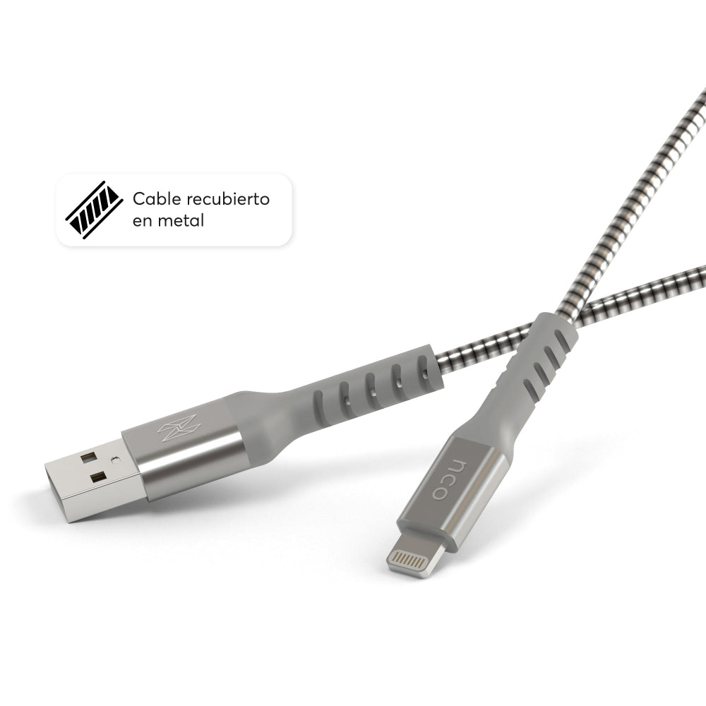 Cable NCO PowerCord 1.2M Lightning a USB-A recubierto en aluminio - Plata