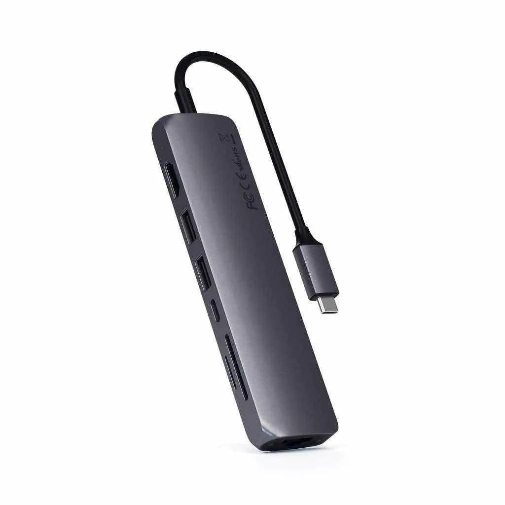 Adaptador Slim Satechi USB-C Ethernet HDMI 2 USB-A - Gris Espacial