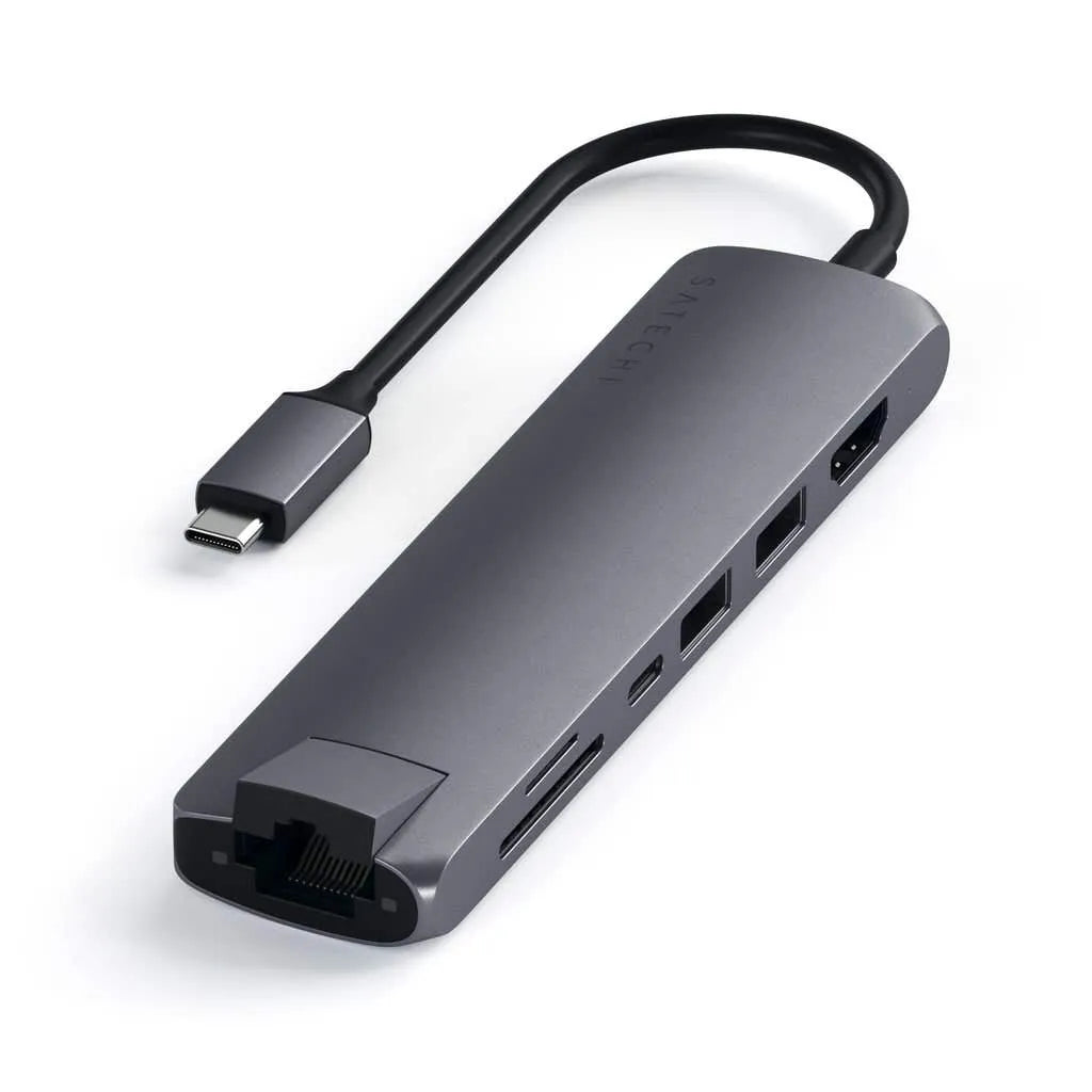 Adaptador Slim Satechi USB-C Ethernet HDMI 2 USB-A - Gris Espacial