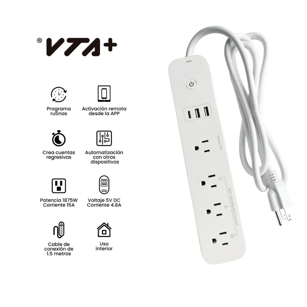 Multitoma VTA +  smart  4 Salidas P/T. 2 puertos USB y 1 Tipo C - Blanco