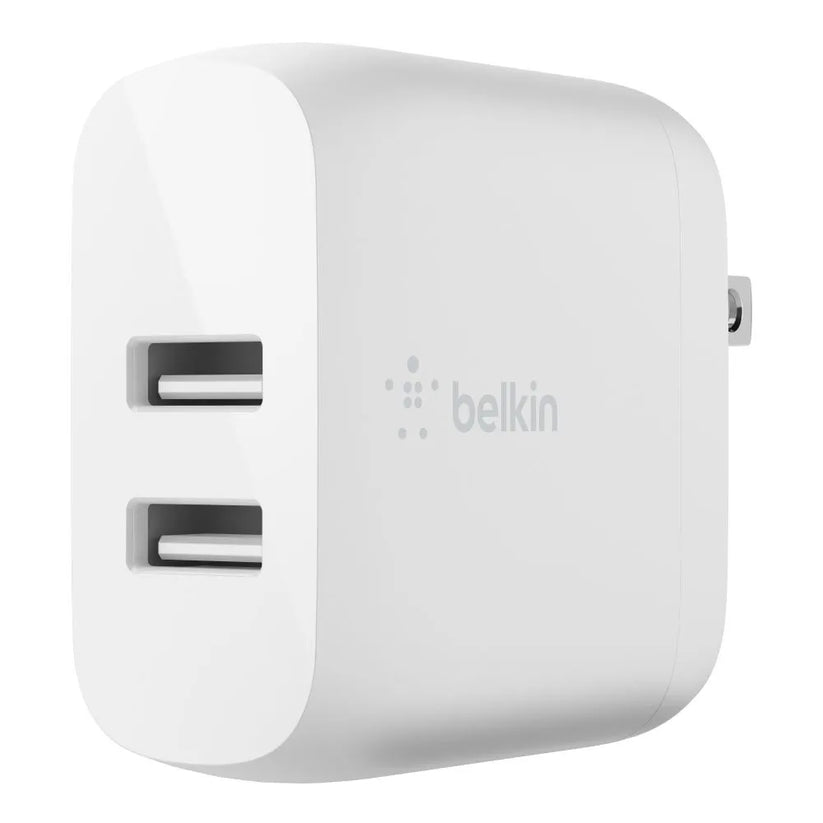 Cargador de pared Belkin Dual USB-A 24W + Cable Lightning a USB-A - Blanco