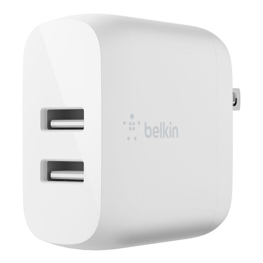 Cargador de pared Belkin Dual USB-A 24W + Cable Lightning a USB-A - Blanco